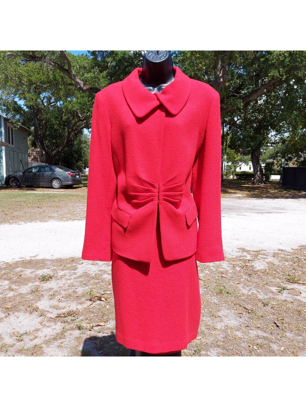 Lafayette 148 New York Women's Red Two-Piece Skirt Suit, 85% Wool Size 14